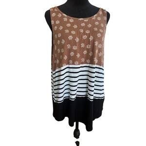 24/7 scoop neck tank top, brown, black white stripe, black, women's XL